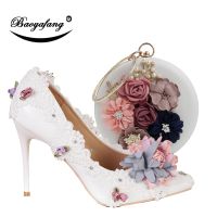 ♘✇ BaoYaFang New Pointed Toe Women Wedding shoes with matching bags Bride High shoes Thin heel Ladies Pumps and purse set