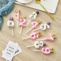 Cute Bowknot Birthday Number Candle Princess Prince 0-9 Number Candles Cake Decor Digital Candle Topper Cupcake Party Candles