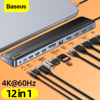 Baseus 12 In 1 USB Type C Hub ถึง4K 60Hz รองรับ HDMI DP RJ45 SD TF Card USB 3.0 Hub Adapter สำหรับ MacBook Pro Air Dock Station