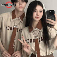 KYUSHUAD เสื้อเชิ้ตแขนสั้นวินเทจทรงหลวมสำหรับผู้ชายใหม่เสื้อคู่ดีไซน์แบบสูงสไตล์โรงเรียนวิทยาลัยจบการศึกษาชุดนักเรียน