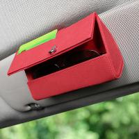 Car Visor Sunglasses Case Clip Hanger Glasses Holder PU Leather Storage Box Card Organizer Storage Box Interior Car Accessories