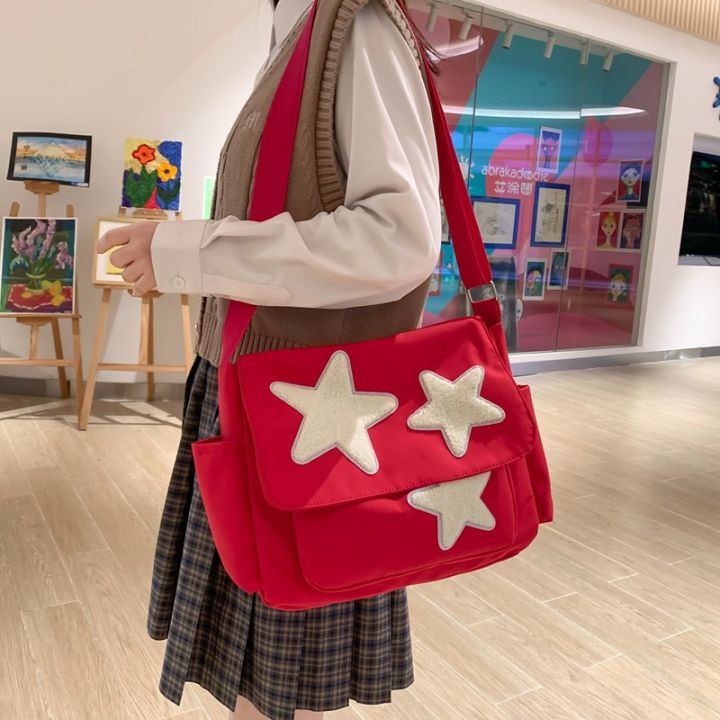 students-bag-women-bag-vintage-casual-large-capacity-messenger-bag-star-pattern-crossbody-y2k-college-bag