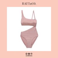 [RAFTnCO.] Shimmery One Shoulder Swimsuit ชุดว่ายน้ำวันพีซไหล่เดียวเว้าเอวเนื้อชิมเมอร์ - สีชมพู/ Pink