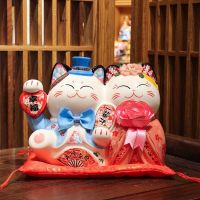 Spot parcel post Le Meow Fuyuanhong Ceramic Cat Japanese Cute Money Couple Crafts Wedding Small Ornaments Coin Bank
