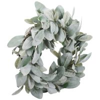 Spring Flocked Lambs Ear Wreath,Year Round Everyday Foliage Wreath on Grapevine Base with Greenery Leaves for Front Door