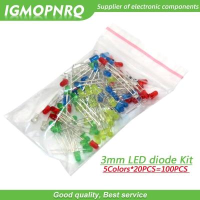 5Colors*20PCS=100PCS 3mm LED diode Light Assorted Kit White Yellow Red Green Blue each 20pcs Component package
