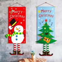 [COD] decorations door hanging fabric pendant Claus snowman restaurant wall painting decoration