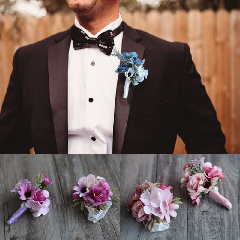 1X Bride Bridesmaid Wrist Corsage Hand Flower Lapel Pin Prom Wedding Party Groom 