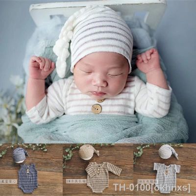 ❄ஐ▩ Dvotinst bebê recém-nascido meninos fotografia adereços bonito tira bodysuit bonnet outfits 2pcs infantil estúdio shoots foto