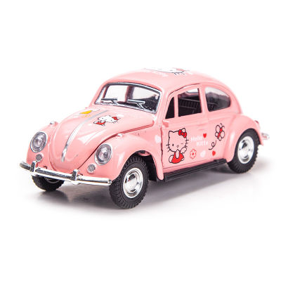 Cartoon Hello Kitty Alloy Car Model for Retro Beetle 3 Doors Can Open Pull Back Car Accessories Decoration Car Simulation Childrens Toy Best Gift