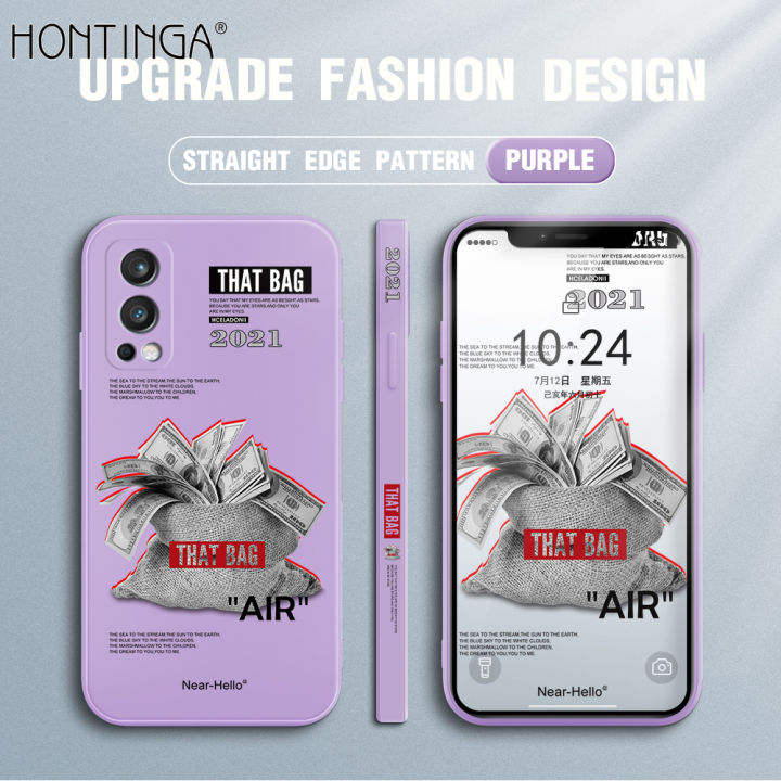 Hontinga Casing Case For OnePlus Nord 2 Nord2 5G Case Creative Funny Dollar  Bag Case Square Original Liquid Soft Silicone Edge Pattern Rubber Case Full  Cover Camera Protection Cases Back Phone Casing