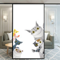 Cartoon Cat Privacy Window Film No-Glue Decorative Glass Covering Static Cling Frosted Window Stickers for Home Decor