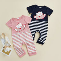 【Forever CY Baby】Baby Casual Short Sleeve Jumpsuit Fashion Letters Stripe Printed Round Neck Long Romper