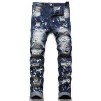 【YD】 Luxury Men’s Slim-fit Denim PantsTrendy Beggar Ripped Jeans Street Fashion Jeans Pants;