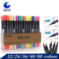 STA 12/24/36/48/80 Colors Artist Brush Sketch Marker Pens Water Based Ink  Twin Tip Art  Marker Pen  Aquarelle Brush Pen FineTip Highlighters Markers