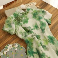 【LZ】▤▪  Cheongsam tradicional para mulheres Qipao sexy moderno e romântico estampado verde vestidos jovens aprimorados e elegantes chinês primavera 2023