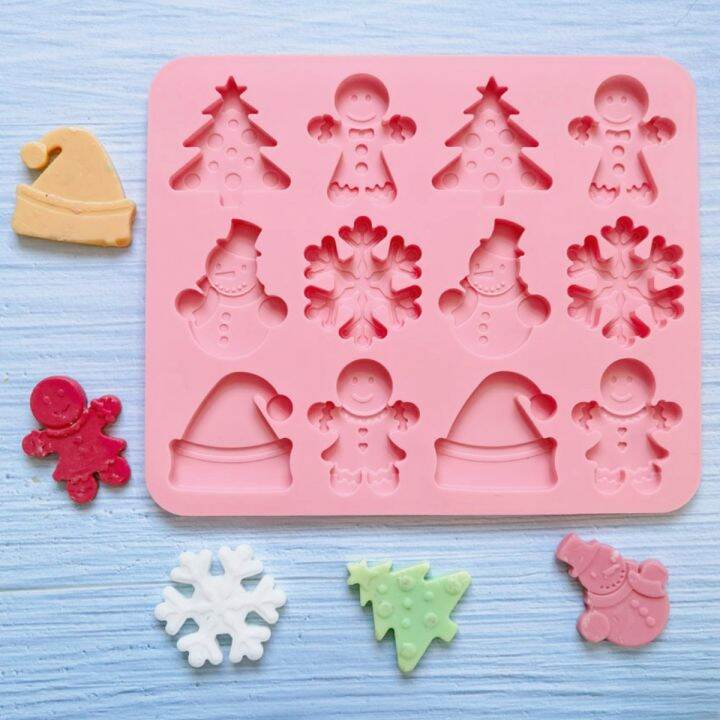 lz-christmas-hat-silicone-chocolate-mold-snowflake-snowman-biscuit-fudge-candy-making-gingerbread-man-decora-o-do-bolo-bandeja-de-gelo-presentes-diy