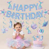 1 Set Party Banner Clear Printing Easy to Hang Scene Layout Paper Art Happy Birthday Mermaid Cupcake Topper Flag Home Decor