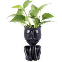 2 Pc Character Portrait Flower Pot Resin Succulent Plant Pot Abstract Face Flower Pot Household Desktop Vase