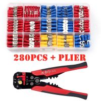 280PCS Spade Terminals Insulated Wire Connector Electrical Assorted Crimp Butt Ring Fork Set Ring Lugs Wire Stripper Plier