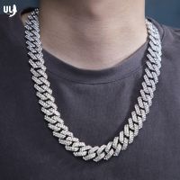 ULJ 14mm Prong Miami Cuban Link Chain Iced Out Necklace Silver Color Bling Rhinestones for Women Man Hip Hop Jewelry Fashion Chain Necklaces