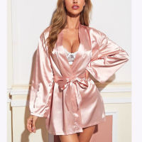 Summer Champagne Kimono Bride Wedding Robe Satin Sleepwear Women Nightgown Sexy Nightdress Lady Kimono Bathrobe Gown Negligee