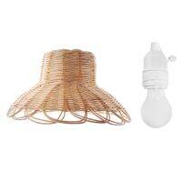 Hand-woven Natural Rattan Lampshade Rural Pastoral Chandelier Hanging Light Shades for Bedroom Living Room Unique Home Decor