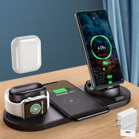 แท่นชาร์จไร้สายตั้งโต๊ะ 6 In 1 Wireless Charger Wireless Charging Dock for Apple Watch Airpods เครื่องชาร์จไร้สาย Stand