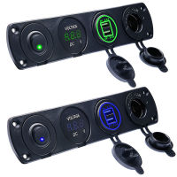 12V Power Socket 4 In 1 Car Digital Voltmeter Dual Usb Power Charger With Rocker Switch Dustproof Waterproof