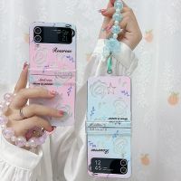 CSCR เคสโทรศัพท์กุหลาบน่ารักสำหรับ Samsung Galaxy Z Flip 4 3พร้อมสายโซ่มุกประกายเคสที่ยึดมือสำหรับ ZFlip4 ZFlip 3บานพับเคสป้องกัน Zflip4 Zflip3