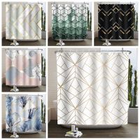 Geometric Shower Curtain Modern Abstract Brown Marble Luxury Ombre Gold Bronze Bathtub Screen Waterproof Bathroom Decor 180x200