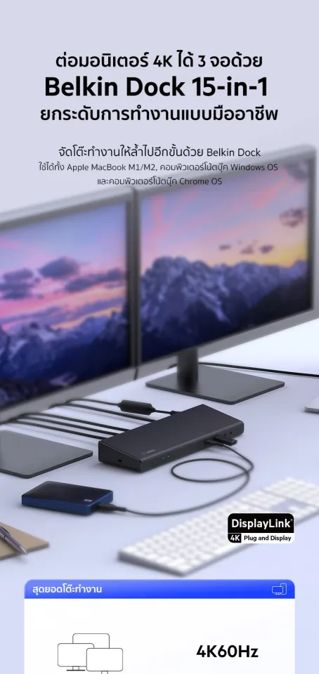 Belkin INC007 CONNECT Universal USB-C เทคโนโลยี DisplayLink รองรับ