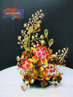 ดอกคริสตัลสีแดงทับทิมcrystal flower hand madeดอกไม้ประดิษฐ์ดอกไม้ประดับหิ้งบูชา