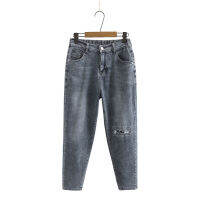 Large  Size XL-4XL Highly Stretchable Jeans Oversized Solid Simple Denim Pants with Hole