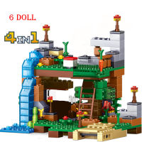 AHlmsm 4 IN 1 Ocelot Tree House W/building Blocks ชุด Steve Action Figures ใช้งานร่วมกับ My World อิฐชุดของเล่นเด็ก