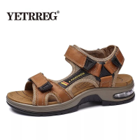 Brand Summer Mens Sandals Genuine Leather Men Slippers Gladiator Men Beach Sandals Soft Comfortable Outdoors Wading Shoes 38-48