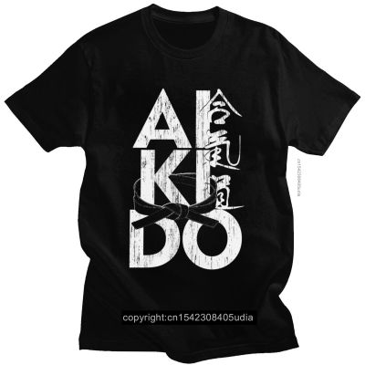 เสื้อยืดแนวกรันจ์ญี่ปุ่น Aikido เกรดเข็มขัดสีดำเสื้อยืดของผู้ชายเสื้อคอกลมแขนลำลองขาสั้นพิมพ์ลายแฟชั่นผ้าคอตตอน100%