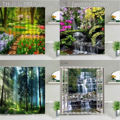 【CW】◇  Garden Scenery Shower Curtain Courtyard Landscape Fabric