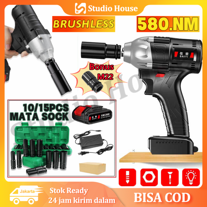 Impact Wrench Maksi. Torsi 560 N.m 1/2 Inch Kunci Listrik + 10PCS / 15PCS Mata Sock Set 832MM