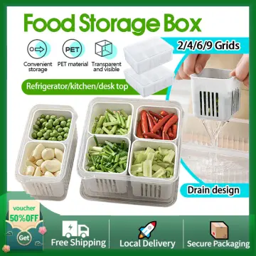 Refrigerator Storage Box 4/6 Grid Food Vegetable Fruit Storage Box