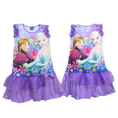 ชุดเดรสเด็ก (4-10ขวบ)  ลาย Frozen (Disney Princess) ชุดเจ้าหญิง ชุดผ้ามัน  ชุดกระโปรงเด็กผู้หญิง ชุดเด็กหญิง