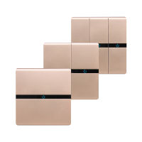 Luxury Wall Switch 1/2/3 Gang 2 Way Champagne Gold Wall Panel Push Button Switch Home Wall Light Switch LED Indicator Accessory Power Points  Switches