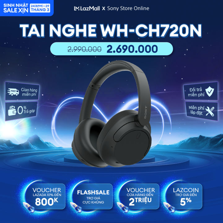 Tai nghe Sony không dây có công nghệ chống ồn WH-CH720N