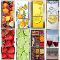 Self Adhesive Fruit Refrigeretor Stickers Fridge Door Cover Sticker Flower Vinyl Vegetables Food Freeze Art Doors Wallpaper