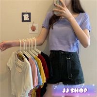 frieda Shop?พร้อมส่ง เสื้อไหมพรมแขนสั้นสีพาสเทล​ ดีเทลเชือกรูดข้างสุดเก๋ 3487