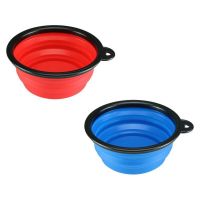 Dog Pet Collapsible Fabric Travel Food Water Bowl Red+Blue