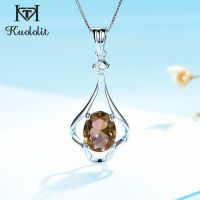 Kuololit Diaspore Gemstone Pendant For Women Solid 925 Sterling Silver 3CT Oval Sapphire Topaz necklace for Engagement No Chain