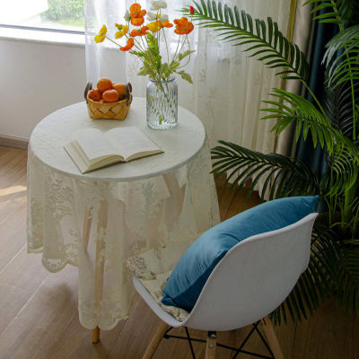 （HOT) ผ้าปูโต๊ะลูกไม้ผ้าผ้าปูโต๊ะกาแฟสีขาวกลวงฝรั่งเศสผ้าปูโต๊ะโต๊ะกลมทรงสี่เหลี่ยมผ้าปิกนิกถ่ายภาพ