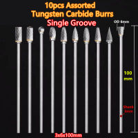 10Pcs Assorted 3X6X100Mm ขยายทังสเตนคาร์ไบด์ยาว Grinding Point Burr สำหรับ Dremel Grinder Die Grinder