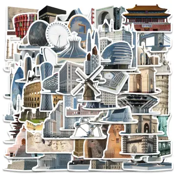 World Landmark Famous City Buildings Stickers Travel Beautiful Scenery PVC  Waterproof for Laptop Phone Suitcase Skateboard